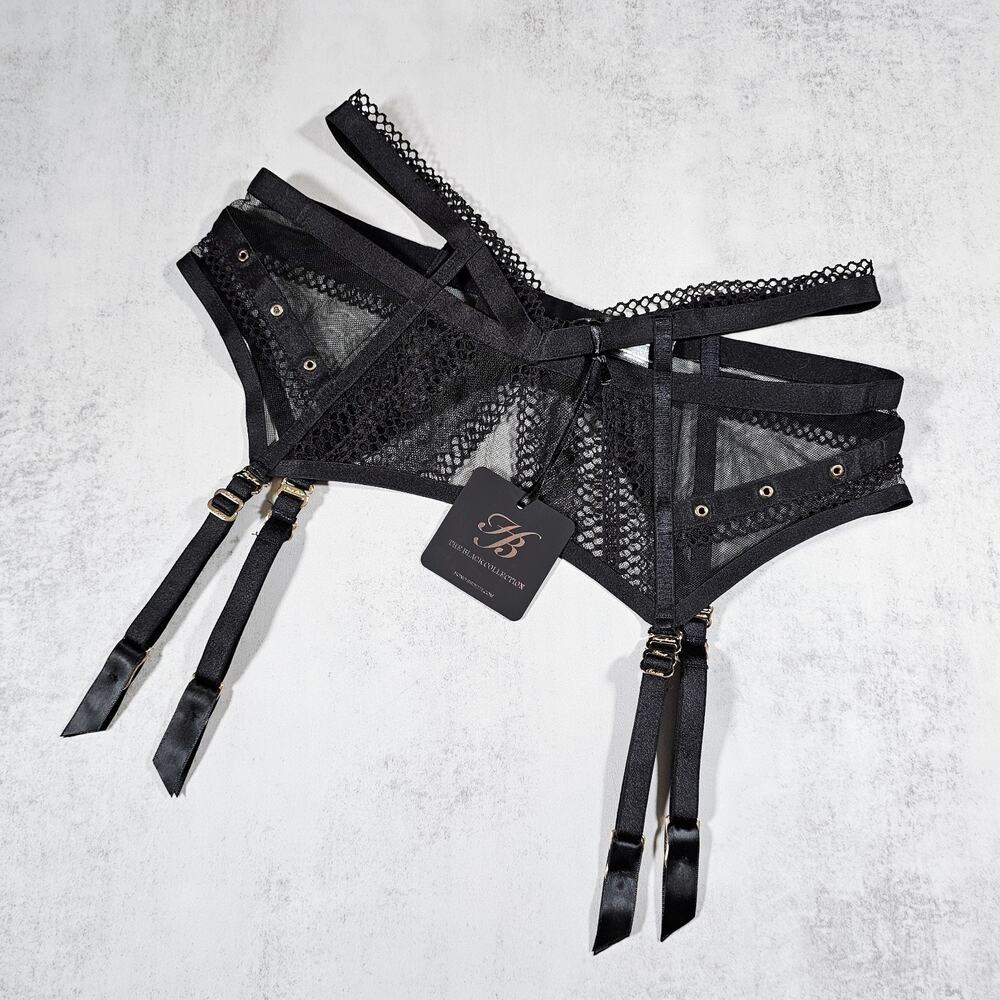 Honey Birdette Janet Black Waspie Suspender Garter Belt Size L